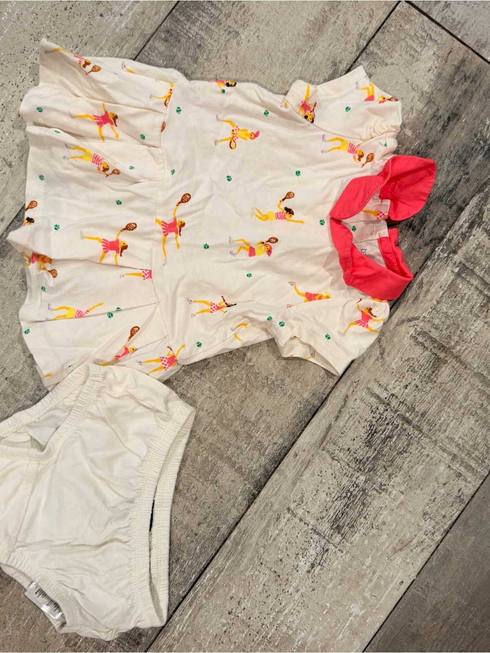 GAP Girls Cream Dress Set with Pink Collar and Yellow Print